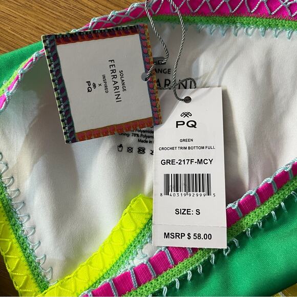 PQ Swim X Solange Ferrarini Crochet Trim Full Bikini bottoms green multi - S - Picture 11 of 11